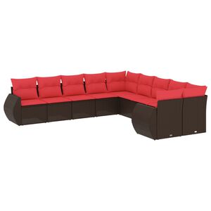 vidaXL 10-delige tuinbankset met kussens, bruin polyrotan