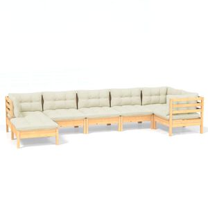 vidaXL 7-delige Loungeset met cr&egrave;mekleurige kussens massief grenenhout