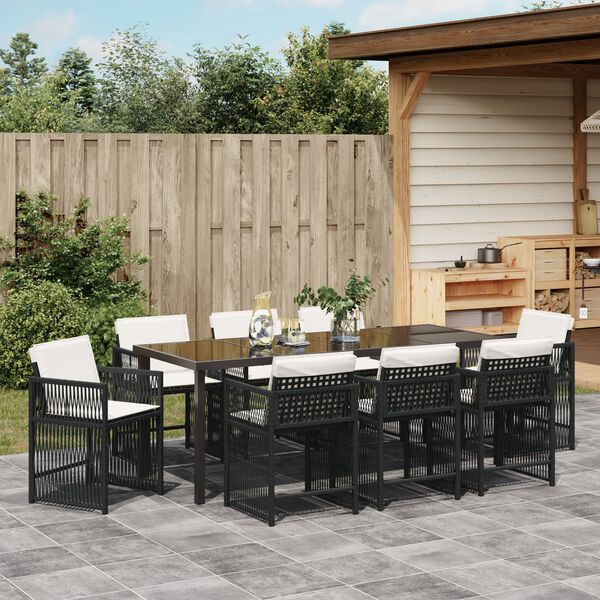 vidaXL Tuin eettafelset 9 pcs Zwart poly rattan