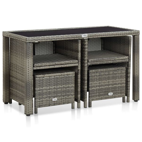 vidaXL 5-delige Tuinset met kussens poly rattan grijs