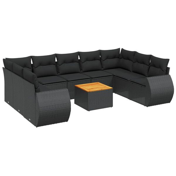 vidaXL 10-delige Loungeset met kussens poly rattan zwart