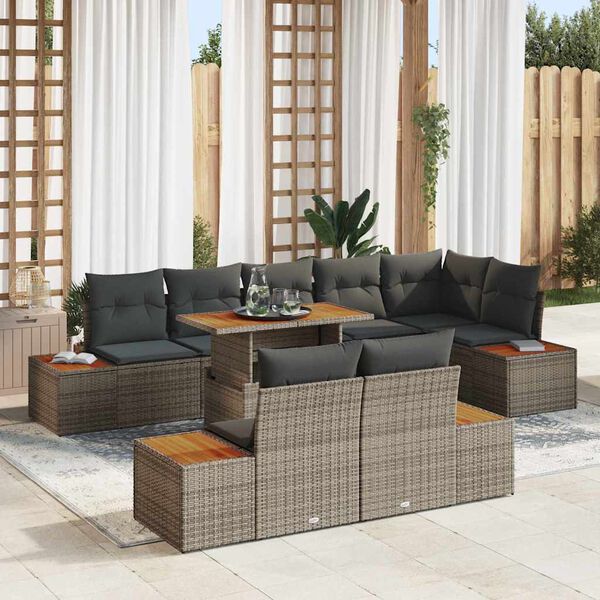 vidaXL Tuin Sofa Set met opslag 9 pcs Grijs Poly riet