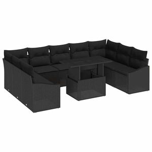 vidaXL Bankstel met kussen 10 pcs Zwart poly rattan