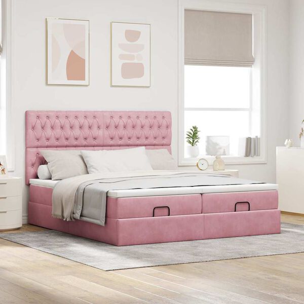 vidaXL Ottoman bed met matrassen 200x200cm fluweel roze