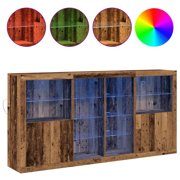 vidaXL LED Sideboard 3 pcs Oudhout 202 x 37 x 100 cm Bewerkt hout