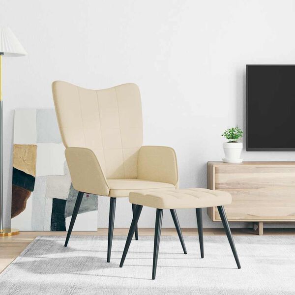 vidaXL Relaxstoel met voetenbank stof cr&egrave;mekleurig
