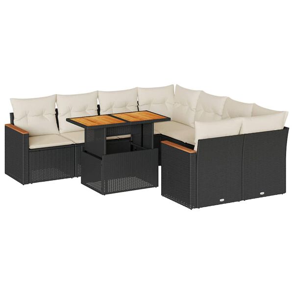 vidaXL 9-delige Loungeset met kussens poly rattan acacia zwart