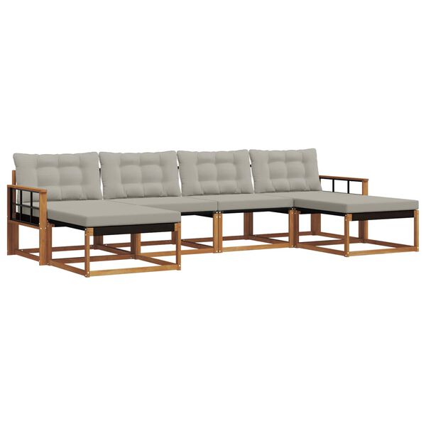 vidaXL Buiten bankenset met kussen 6 pcs Natuurlijk en Lichtgrijs