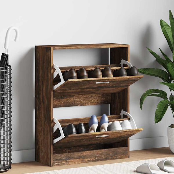 vidaXL Schoenenkast 63x24x81 cm bewerkt hout gerookt eikenkleurig