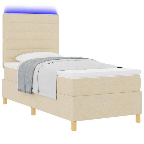 vidaXL LED Box Spring Bed met matras Cr&egrave;me 100 x 200 cm Stof