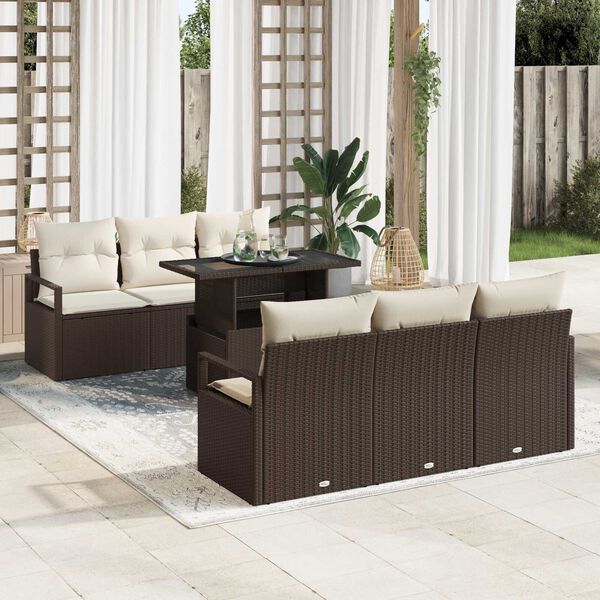 vidaXL Tuin Sofa Set met opslag 7 pcs Bruin en Crème poly rattan