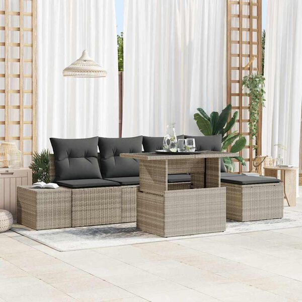vidaXL Tuin Sofa Set met kussen 6 pcs Lichtgrijs poly rattan