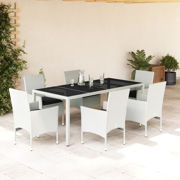 vidaXL 7-delige Tuinset met kussens poly rattan en glas wit