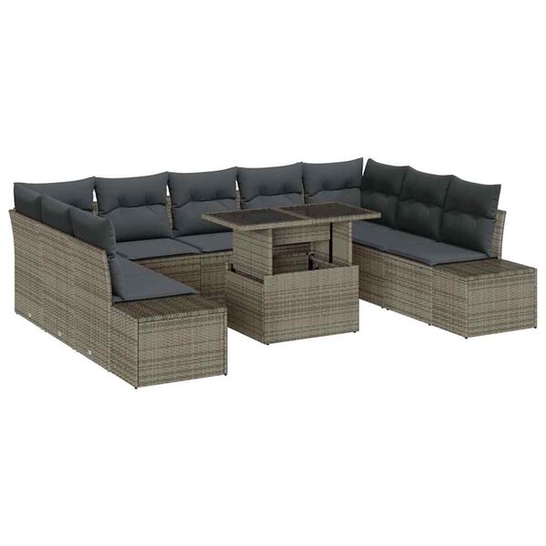 vidaXL Tuin Sofa Set met opslag 10 pcs Grijs Poly riet