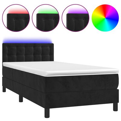 vidaXL Boxspring met matras en LED fluweel zwart 90x200 cm