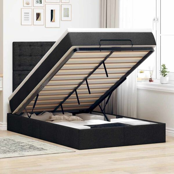 vidaXL Ottoman bed met matras 120x190 cm stof zwart