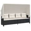 vidaXL Ligbed met luifel en kussens poly rattan zwart