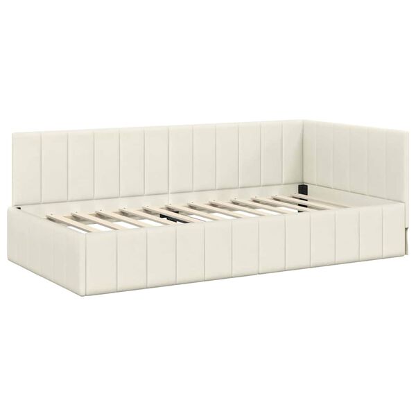 vidaXL Hoekbedframe met hoofdeinde Cr&egrave;me 90 cm x 190 cm Fluweel