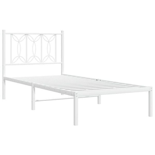 vidaXL Bedframe met hoofdbord zonder matras metaal wit 75x190 cm