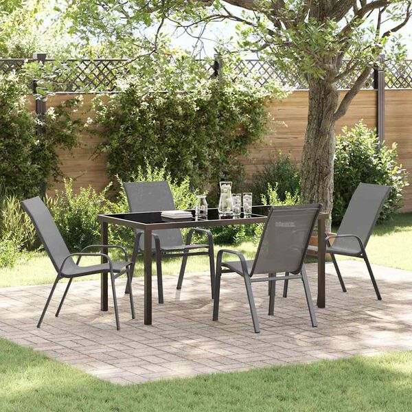 vidaXL Tuin Eetset 5 pcs Grijs Textilene en staal