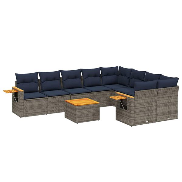 vidaXL 10-delige Loungeset met kussens poly rattan grijs