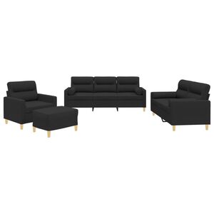vidaXL 4-delige Loungeset met kussens stof zwart