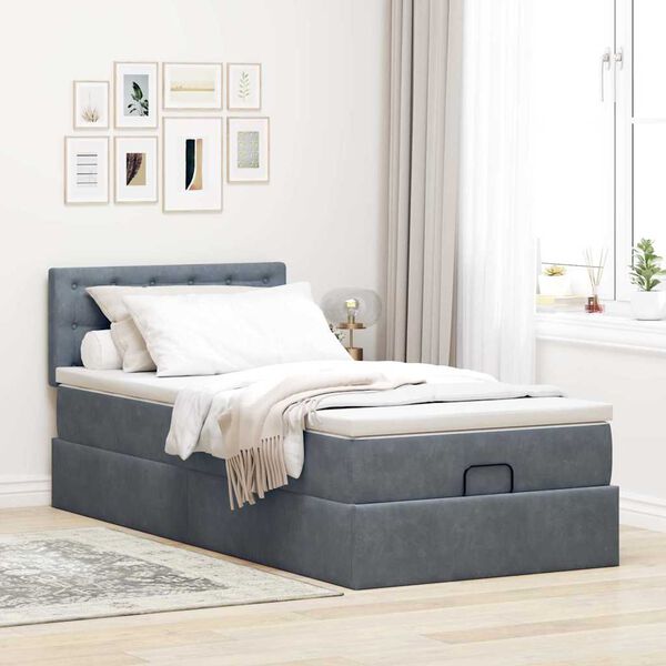 vidaXL Ottoman bed met matras 100x200 cm fluweel donkergrijs
