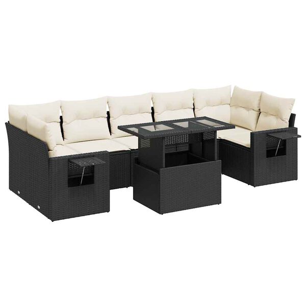 vidaXL 8-delige Loungeset met kussens poly rattan zwart