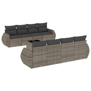 vidaXL 9-delige Loungeset met kussens poly rattan grijs