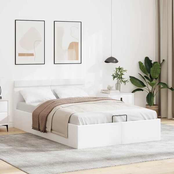 vidaXL Bedframe met opslag hydraulisch LED kunstleer wit 120x200 cm