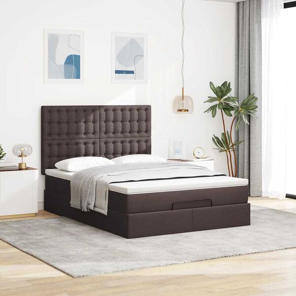 vidaXL Ottoman bed met matras en LED's 140x200cm stof donkerbruin