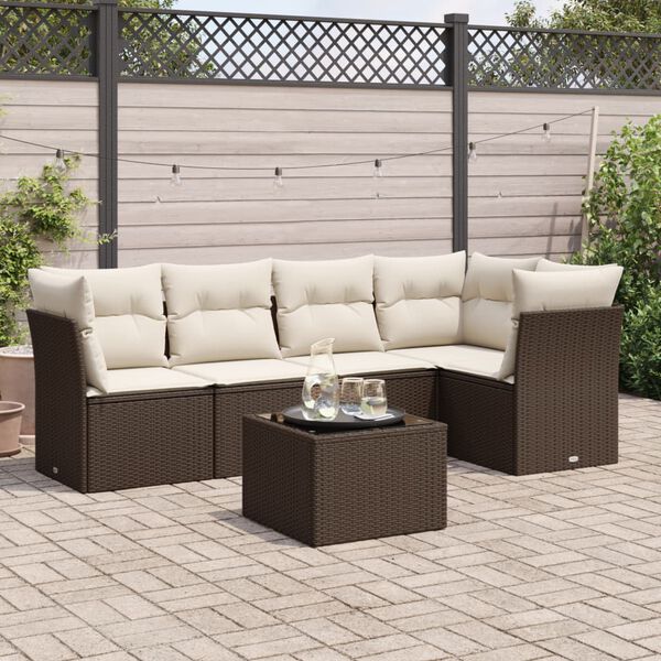 vidaXL 6-delige Loungeset met kussens poly rattan bruin