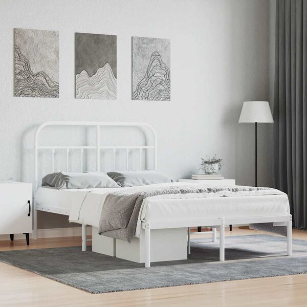 vidaXL Bedframe met hoofdbord metaal wit 120x190 cm