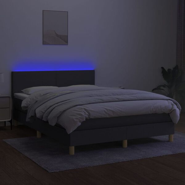 vidaXL Boxspring met matras en LED stof donkergrijs 140x190 cm