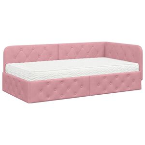 vidaXL Hoekbedframe met matras Roze 100 x 200 cm Fluweel