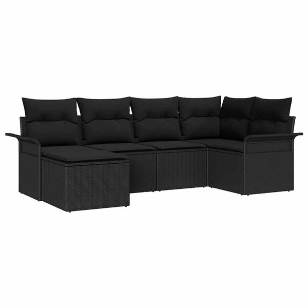 vidaXL Tuin Sofa Set met kussen 6 pcs Zwart poly rattan