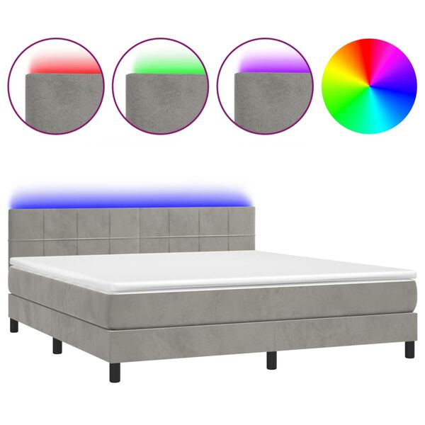 vidaXL Boxspring met matras en LED fluweel lichtgrijs 180x200 cm