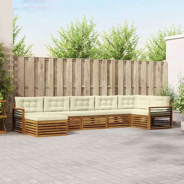vidaXL Sofa-Sets 7 pcs Natuurlijk en Cr&egrave;me Massief Acaciahout