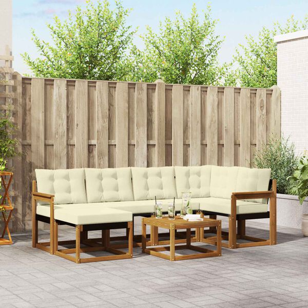 vidaXL Buiten bankenset met kussen 7 pcs Natuurlijk en Cr&egrave;me