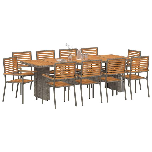 vidaXL Tuin eettafelset 11 pcs Grijs en Bruin poly rattan
