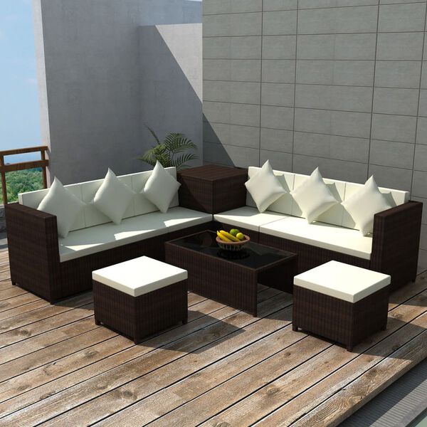 vidaXL 8-delige Loungeset met kussens poly rattan bruin