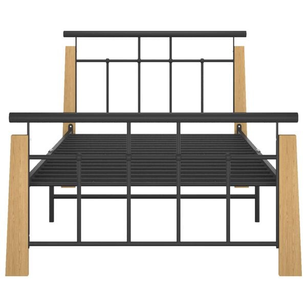 vidaXL Bedframe metaal en massief eikenhout 100x200 cm