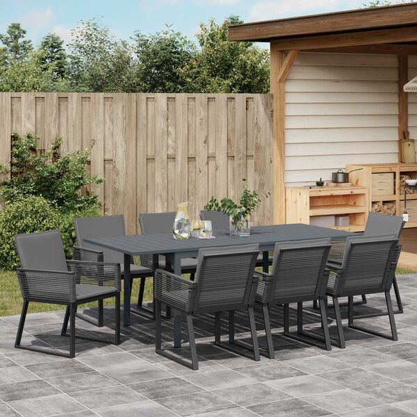 vidaXL Tuin eettafelset 9 pcs Zwart poly rattan