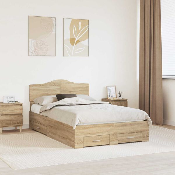 vidaXL Bedframe met hoofdeinde Sonoma Eiken 120 x 200 cm Bewerkt hout