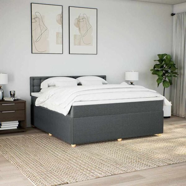 vidaXL Boxspring met matras stof donkergrijs 180x200 cm