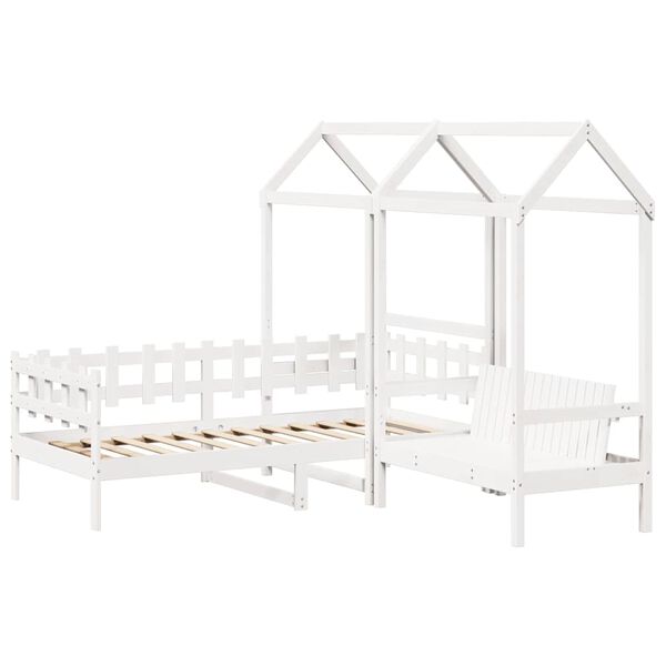 vidaXL Kinderbed met huisje en bankje massief grenenhout wit 80x200 cm