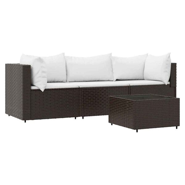 vidaXL 4-delige Loungeset met kussens poly rattan bruin