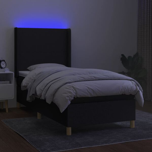 vidaXL Boxspring met matras en LED stof zwart 90x190 cm