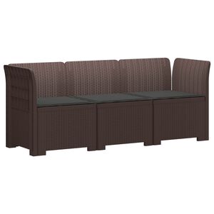 vidaXL 3-zits tuinbank met kussens in rattanlook PP Bruin