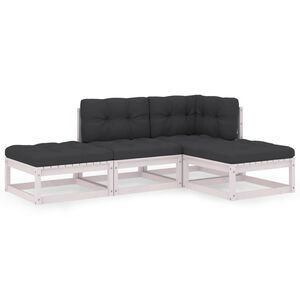 vidaXL 4-delige Loungeset met kussens massief grenenhout